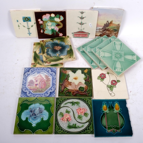 681 - A collection of 20 Victorian and other tiles, including Continental and tube-lined examples and Mint... 