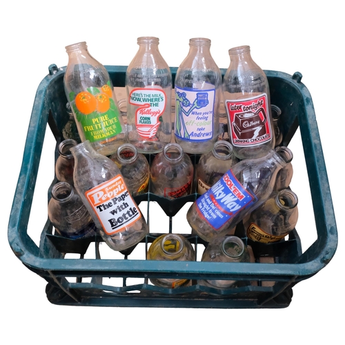 683 - 2 crates of 1980s advertising milk bottles, dairy bottles etc