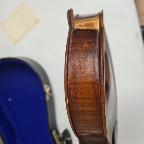 431 - 20th century violin, unmarked, for restoration, back length 14