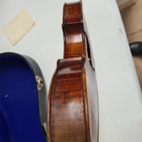 431 - 20th century violin, unmarked, for restoration, back length 14