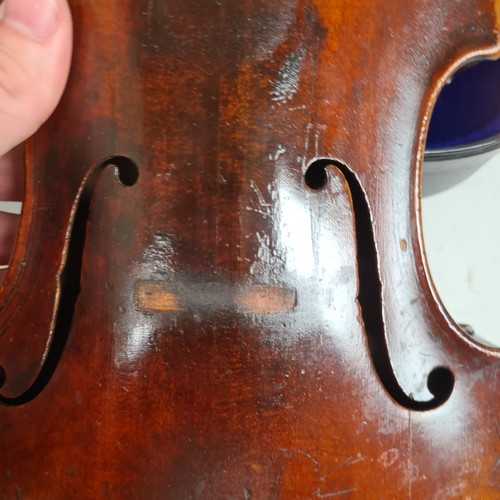 431 - 20th century violin, unmarked, for restoration, back length 14