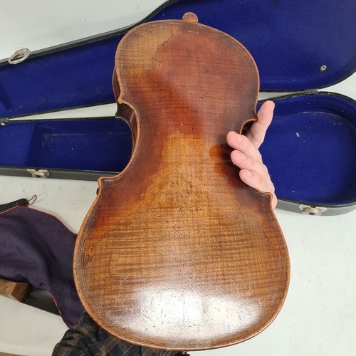 431 - 20th century violin, unmarked, for restoration, back length 14