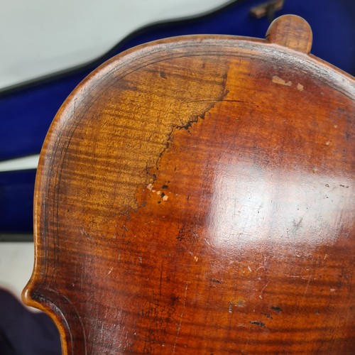 431 - 20th century violin, unmarked, for restoration, back length 14