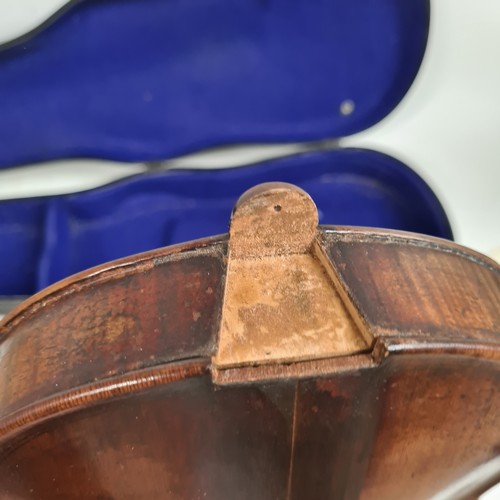 431 - 20th century violin, unmarked, for restoration, back length 14