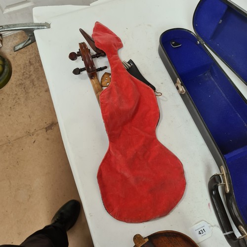 431 - 20th century violin, unmarked, for restoration, back length 14