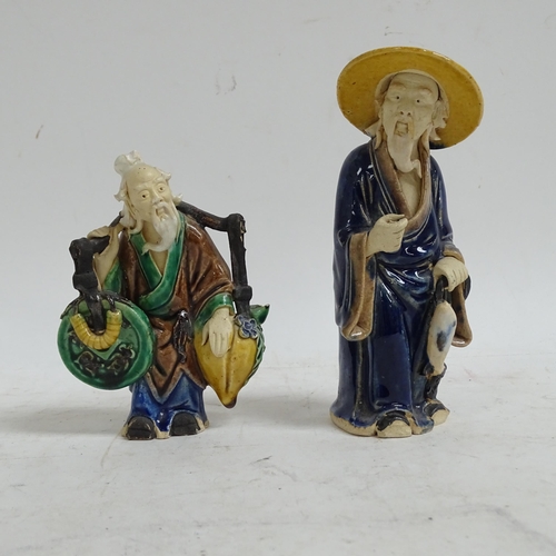 329 - 2 Canton enamelled plates, a silk panel, a Provincial blue and white ginger jar, Japanese figures et... 