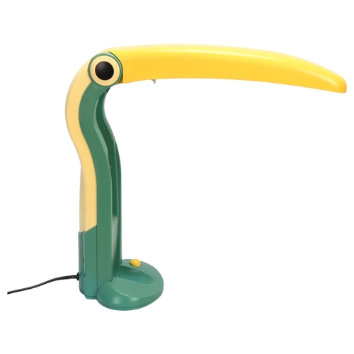 430 - HT Huang for Huangslite, a 1980s' novelty toucan pattern folding table lamp, in yellow and green pla... 