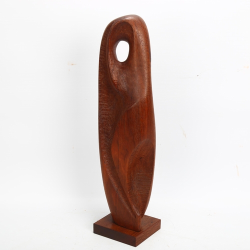 434 - A mid 20th century abstract carved teak sculpture, no makers marks, height 44.5cm