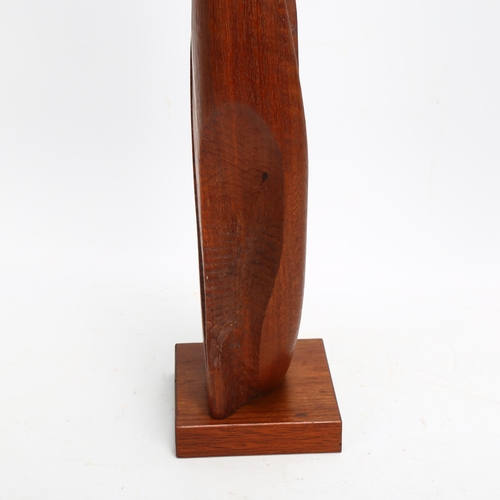 434 - A mid 20th century abstract carved teak sculpture, no makers marks, height 44.5cm