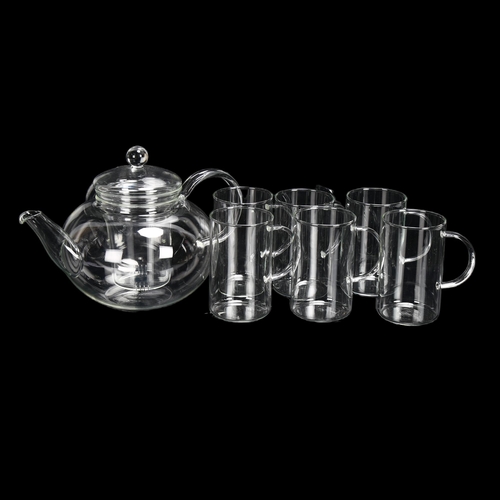 Jenaer Glas, Germany, a clear glass infusion teapot and 6 cups, teapot  marked to base, length spout