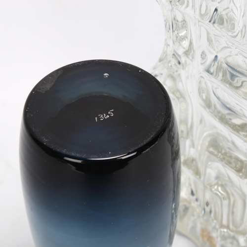 444 - Tamara Aladin for Riihimaki Lasi Oy, Finland, a 1960s blue glass ovoid vase and another heavy walled... 