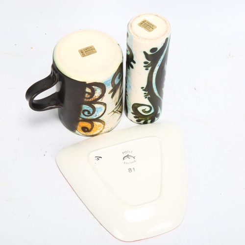448 - 3 pieces of 1970s' ceramics, Poole pottery dish together with Celtic pottery mug and bud vase, talle... 
