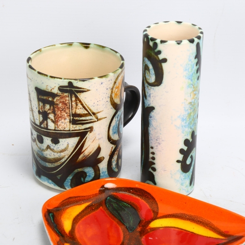 448 - 3 pieces of 1970s' ceramics, Poole pottery dish together with Celtic pottery mug and bud vase, talle... 