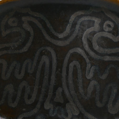 456 - Walter Vivian Cole, a Rye pottery footed platter, signed WVC to base, length 38cm