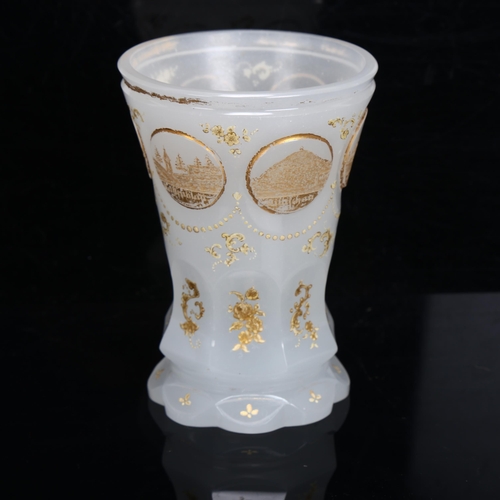 115 - A mid-19th century white spa glass beaker, 1844, height 12cm