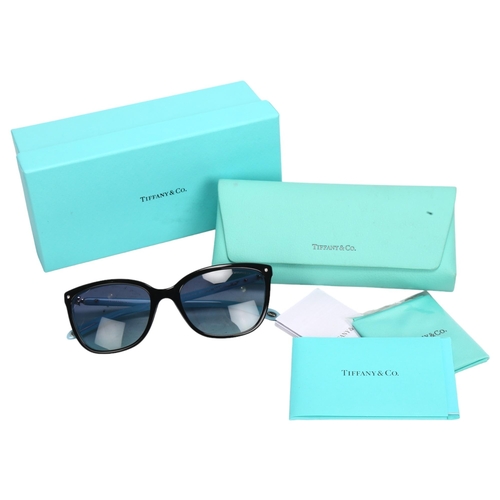 131 - TIFFANY & CO - lady's sunglasses, Havana on Tiffany Blue, leather-cased with outer box and papers