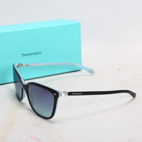 131 - TIFFANY & CO - lady's sunglasses, Havana on Tiffany Blue, leather-cased with outer box and papers