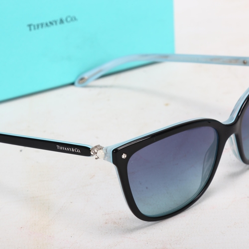 131 - TIFFANY & CO - lady's sunglasses, Havana on Tiffany Blue, leather-cased with outer box and papers