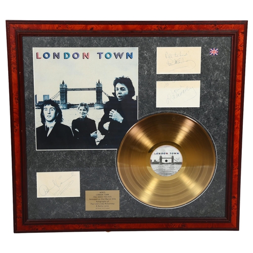 138 - Wings - London Town, gold disc with autographs of Paul and Linda McCartney and Denny Laine, framed, ... 