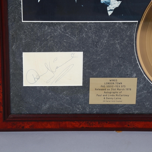 138 - Wings - London Town, gold disc with autographs of Paul and Linda McCartney and Denny Laine, framed, ... 