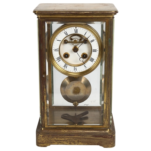 142 - A 19th century French 4-glass regulator clock, gilt-brass case with bevel-glass panels, 8-day moveme... 