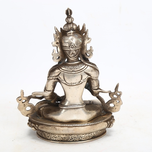 162 - A Chinese silvered bronze seated Buddha, height 21cm