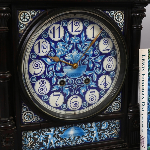 164 - Lewis Foreman Day (1845 - 1910), Victorian Aesthetic Movement mantel clock, ebonised wood with inset... 