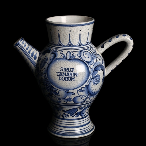 168 - A Delft crackle glaze pottery albarello wet drug jar, in 17th century style, height 26cm