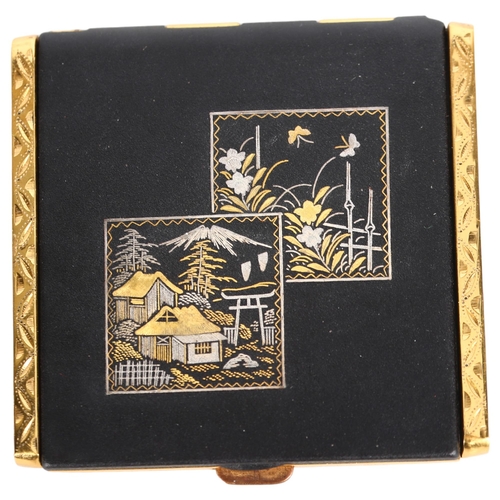 178 - Japanese Amita inlaid metal compact, 7cm x 7cm