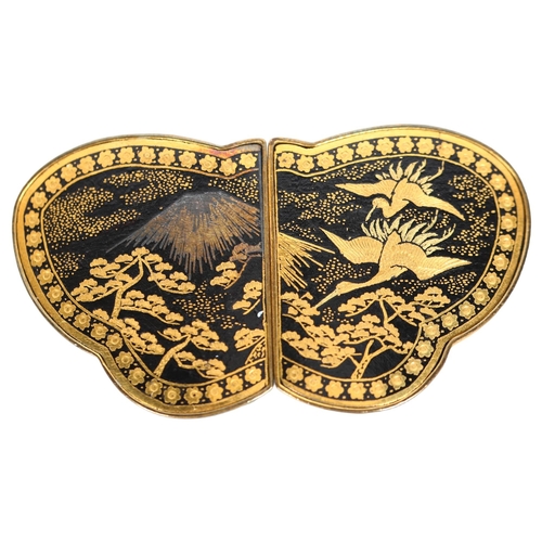 184 - O Komai, Japanese inlaid metal butterfly-shaped belt buckle, dragonfly seal mark, width 6cm