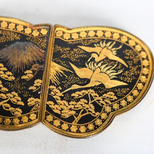 184 - O Komai, Japanese inlaid metal butterfly-shaped belt buckle, dragonfly seal mark, width 6cm