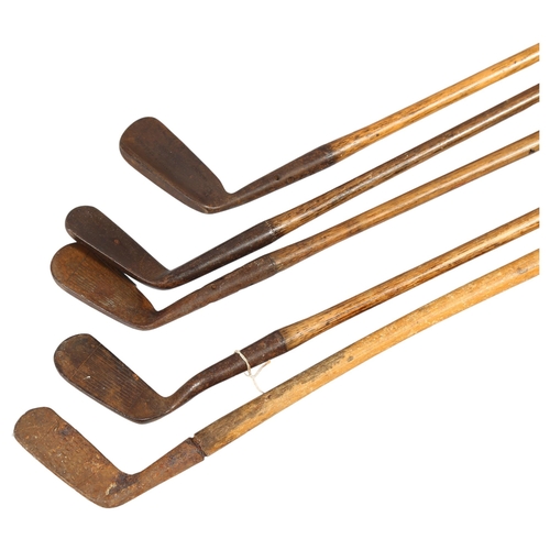 190 - A group of 5 wood-shafted golf wedges