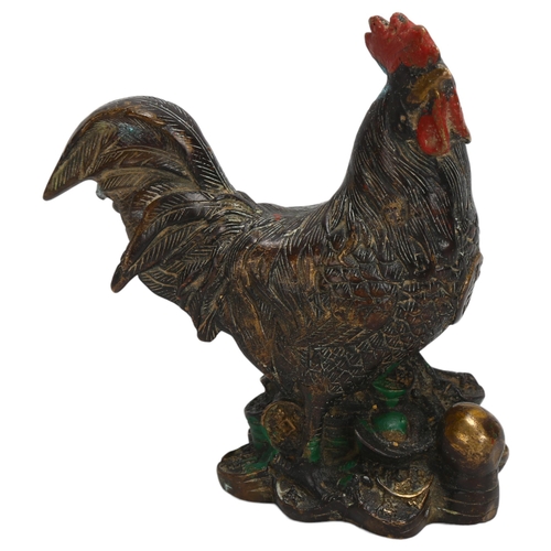 201 - A Chinese patinated and painted brass cockerel, height 11.5cm