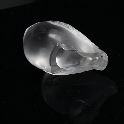 202 - RENE LALIQUE - frosted glass owl, engraved signature, height 9cm