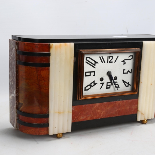 203 - French Art Deco four-colour marble-cased mantel clock, with 8-day striking movement, width 39cm, hei... 