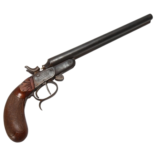 205 - WITHDRAWN - A double-barrel percussion pistol, barrel length 24cm