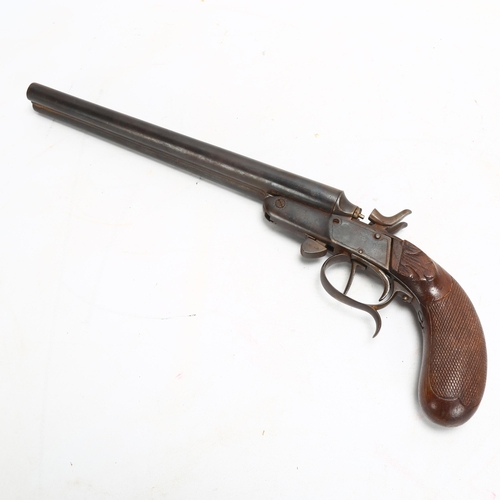 205 - WITHDRAWN - A double-barrel percussion pistol, barrel length 24cm