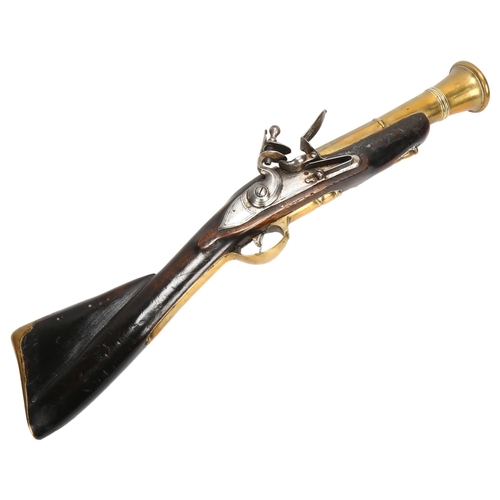 206 - 20th century reproduction brass-barrelled flintlock blunderbuss, length 62cm