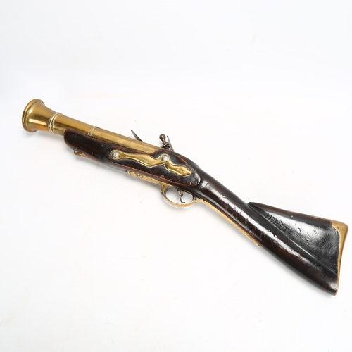 206 - 20th century reproduction brass-barrelled flintlock blunderbuss, length 62cm