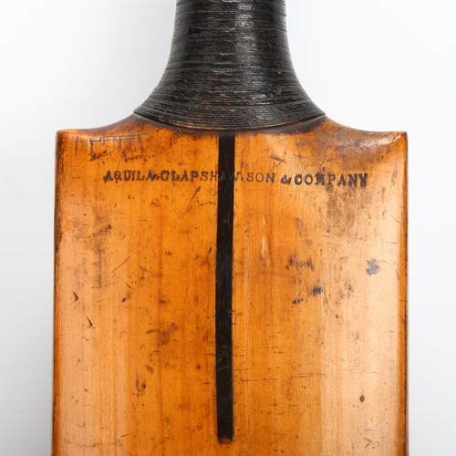 51 - A mid-19th century cricket bat by Aquila Clapshaw Son & Company, with presentation plaque on the end... 