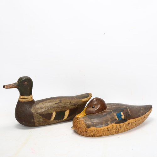 56 - 3 Folk Art carved and painted wood decoy ducks, length 30cm, probably late 19th century