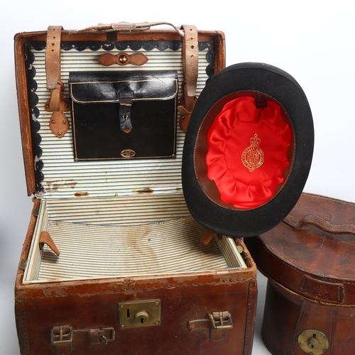 59 - 2 Victorian leather hat boxes, each containing a bowler hat