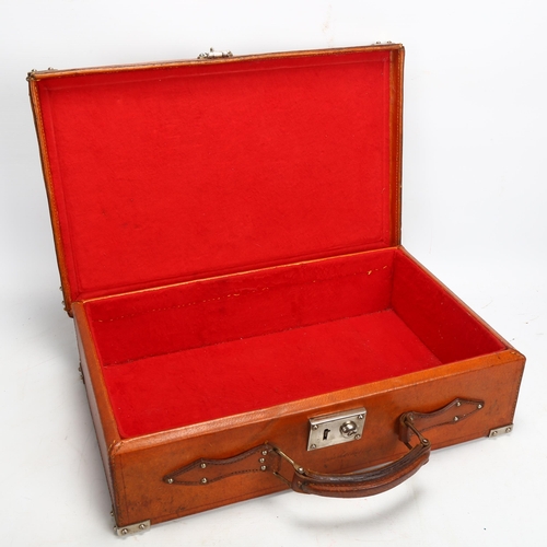 62 - Vintage leather-covered shotgun cartridge case, with nickel plate mounts, 46 x 28 x 13cm