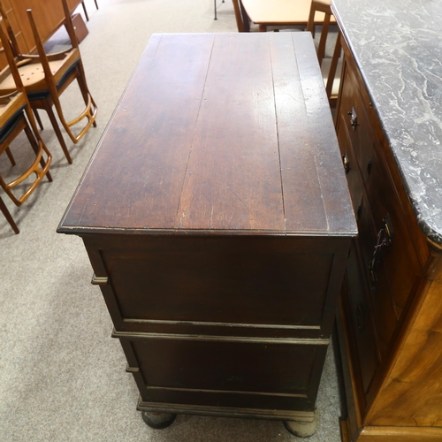 64 - Charles II oak chest of drawers in 2 parts, with fielded and moulded drawer fronts, brass drop handl... 