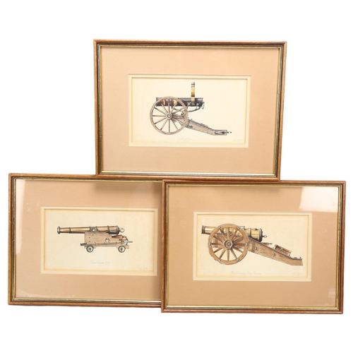 68 - A set of 3 original watercolour and ink studies of cannon, all signed G Griffiths, in modern frames,... 