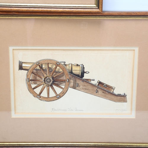 68 - A set of 3 original watercolour and ink studies of cannon, all signed G Griffiths, in modern frames,... 