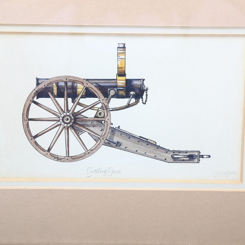 68 - A set of 3 original watercolour and ink studies of cannon, all signed G Griffiths, in modern frames,... 