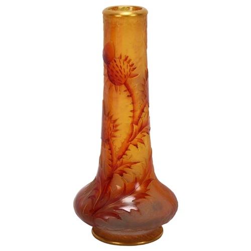 70 - Daum Nancy Verre De Jade cameo glass thistle design vase, circa 1895 - 1900, signed under base, heig... 