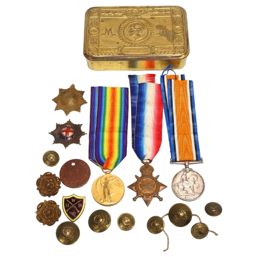 73 - Trio of Great War Service medals to 12554 Private A Holdstock, Coldstream Guards, together with Prin... 