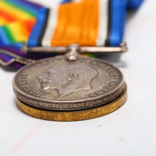 73 - Trio of Great War Service medals to 12554 Private A Holdstock, Coldstream Guards, together with Prin... 